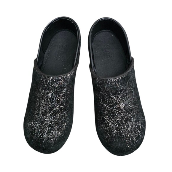 Sanita Clog Shoes Womens Size EU 38 US Size 7 - 7.5 Black Silver Suede - Picture 1 of 9